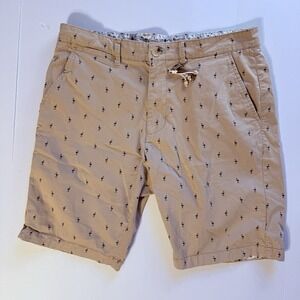 Denim & Flower Ricky Singh Shorts Mens 32 Tan Blue Flamingo Contrast Cuff Beach